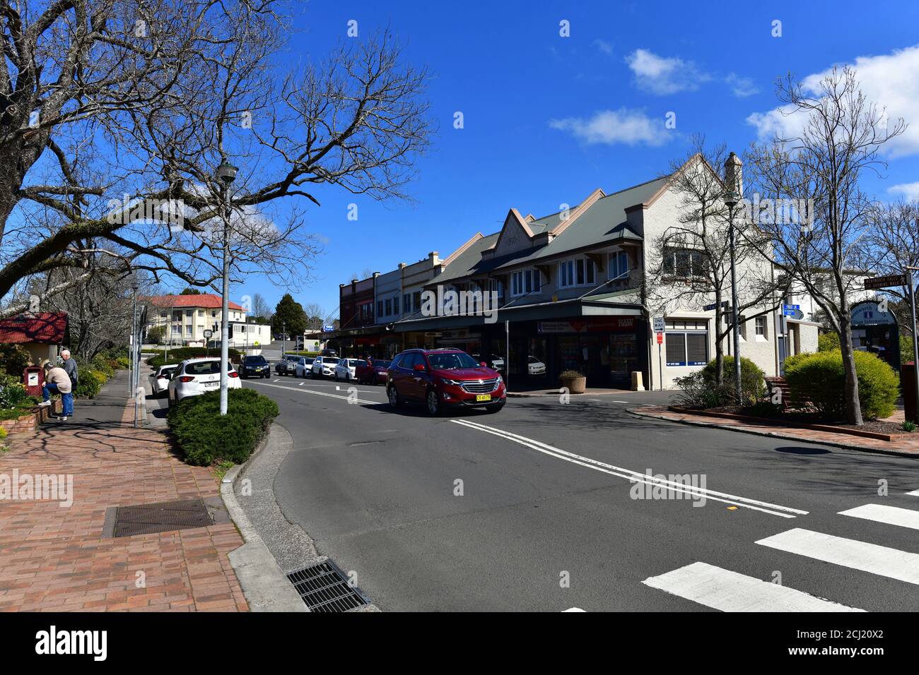 Vue sur le centre commercial Wentworth Falls dans les Blue Mountains à l'ouest de Sydney, en Australie Banque D'Images