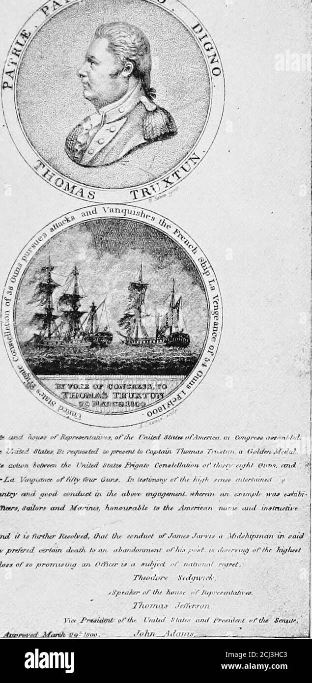 . Douze capitaines de la marine, étant un enregistrement de certains Américains qui se sont rendus immortels . THOMAS TRUXTUN dans l'ancien temps, les marins américains étaient grands chanteurs, et les chansons navales, impolis dans la constructionmais vives avec le feu patriotique, étaient immensément pop-ular. Quand ils ont été trolled vers l'avant sur le foksle, presque tous les marins ont pu rejoindre, et l'effectwas aussi inspirant que les chansons de Dibdins ont été à la marine britannique à peu près à la même époque. Parmi les premiers et favoris de ces chansons était TruxtunaVictory, commençant,— venez tous les marins Yankee, avec des épées et des pikes ad-vance ;T est temps d'essayer votre courage et hu Banque D'Images