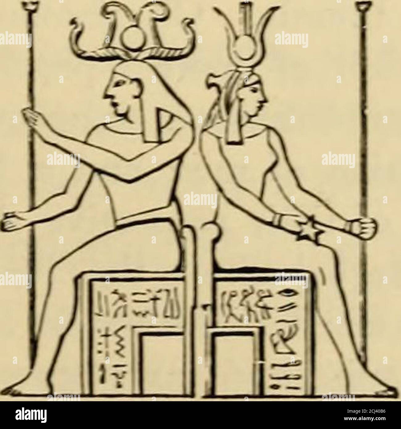 . Le Nil. Notes pour les voyageurs en Egypte . est de couleur rouge et verte, probablement pour représenter les couleurs de l'eau du Nil immédiatement avant et juste après le début de l'inondation. A était un dieu intro- Serapis, c'est-à-dire, Osiris-APIS, RJS conduit en Égypte pendant le règne des Ptolémies; * il est représenté avec la tête d'un taureau portant un disque andurceus. Il serait le deuxième fils de Ptah. La tutelle des APIs à Memphis remonte aux premiers temps; le Serapeum, discoveied là par M. Mariette, a contenté les tombes des APIs bulls de l'époque d'Amenophis III.(About e.c. 1550) Banque D'Images