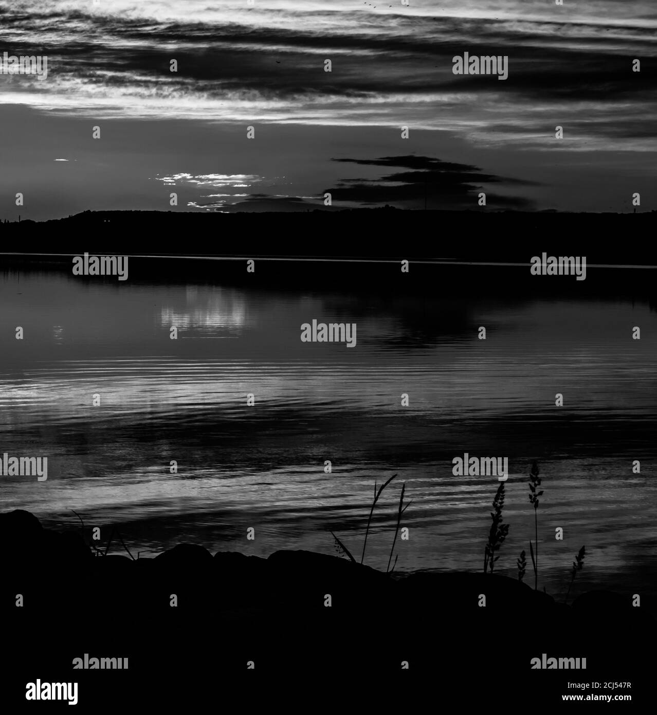 Coucher de soleil en noir et blanc Banque D'Images