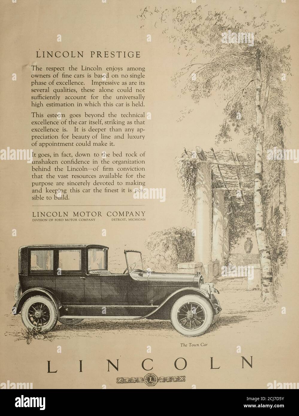 Publicité pour Lincoln Town car, vers 1923 Banque D'Images