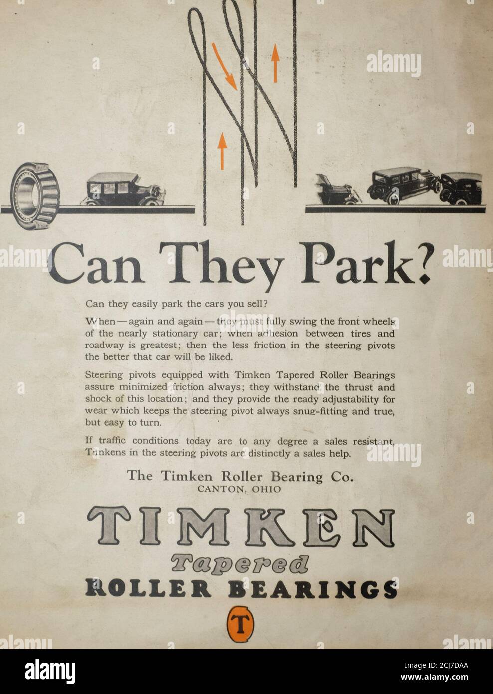 CAN They Park - Publicité pour Timken roulement à rouleaux coniques, vers 1923 Banque D'Images