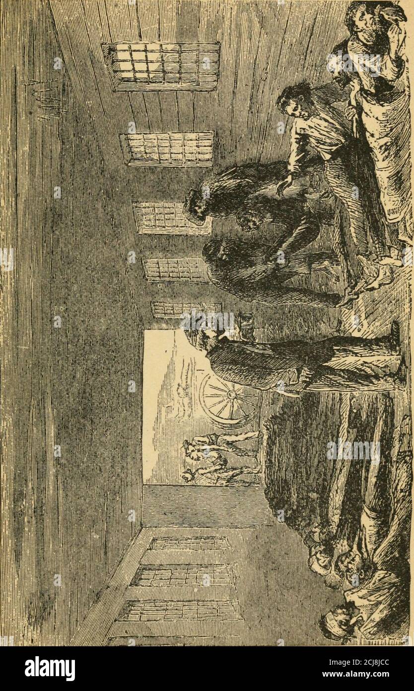. Étincelles du feu de camp : histoires palpitantes d'héroïsme, d'aventure, d'audace et de sufferng . Un meilleur terme serait celui des abattoirs — et en fait c'est le terme appliqué par les détenus de la prison de Salisbury. De longues structures basses, en moyenne vingt-cinq par soixante-dix pieds, certaines en briques et d'autres en rondins, elles étaient peu attrayantes à l'extérieur et inqualiblement horribles à l'intérieur. Les malades et les prisonniers en train de mourir se trouvaient en rangées sur les sols rugueux ; pas de literie – souvent pas autant qu'un petit peu de paille.là, ils se tenaient, entassés sur le plancher crasseux, froid et nakedfloor – des rangées de visages effrayants – des squelettes dans des chiffons! Banque D'Images