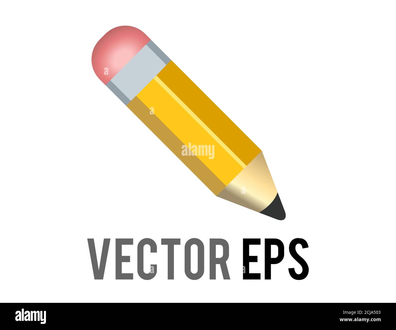 L'icône en forme de crayon jaune classique à pointe aiguisée, gomme rose, utilisée pour le contenu de l'écriture, du dessin et de la scolarité Illustration de Vecteur