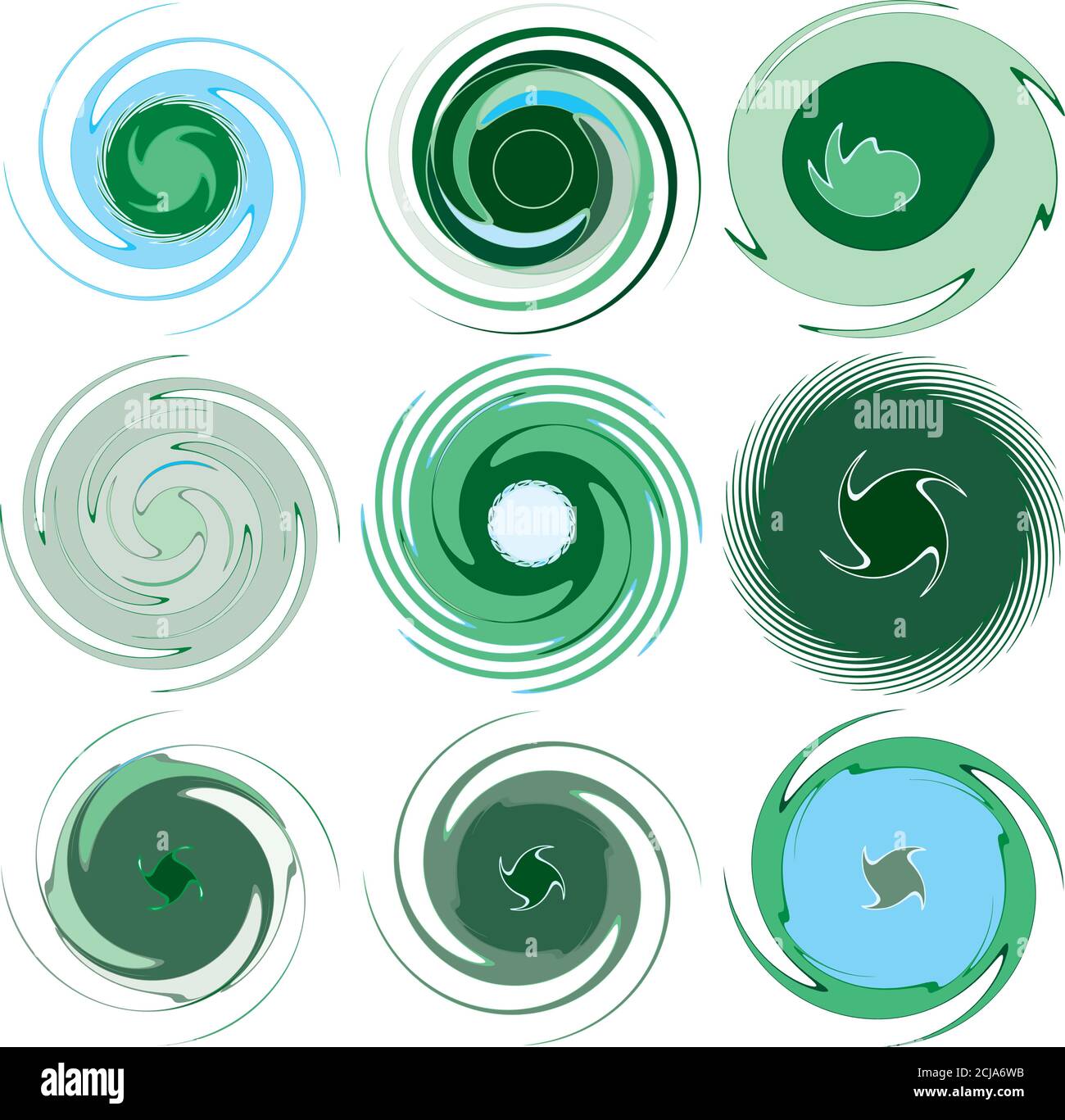 Formes abstraites concentriques, radiales, concentriques en spirale, tourbillons, tourbillons et tourbillons. Éléments de conception avec rotation, gyre, effet de torsion. Résumé circulaire Illustration de Vecteur