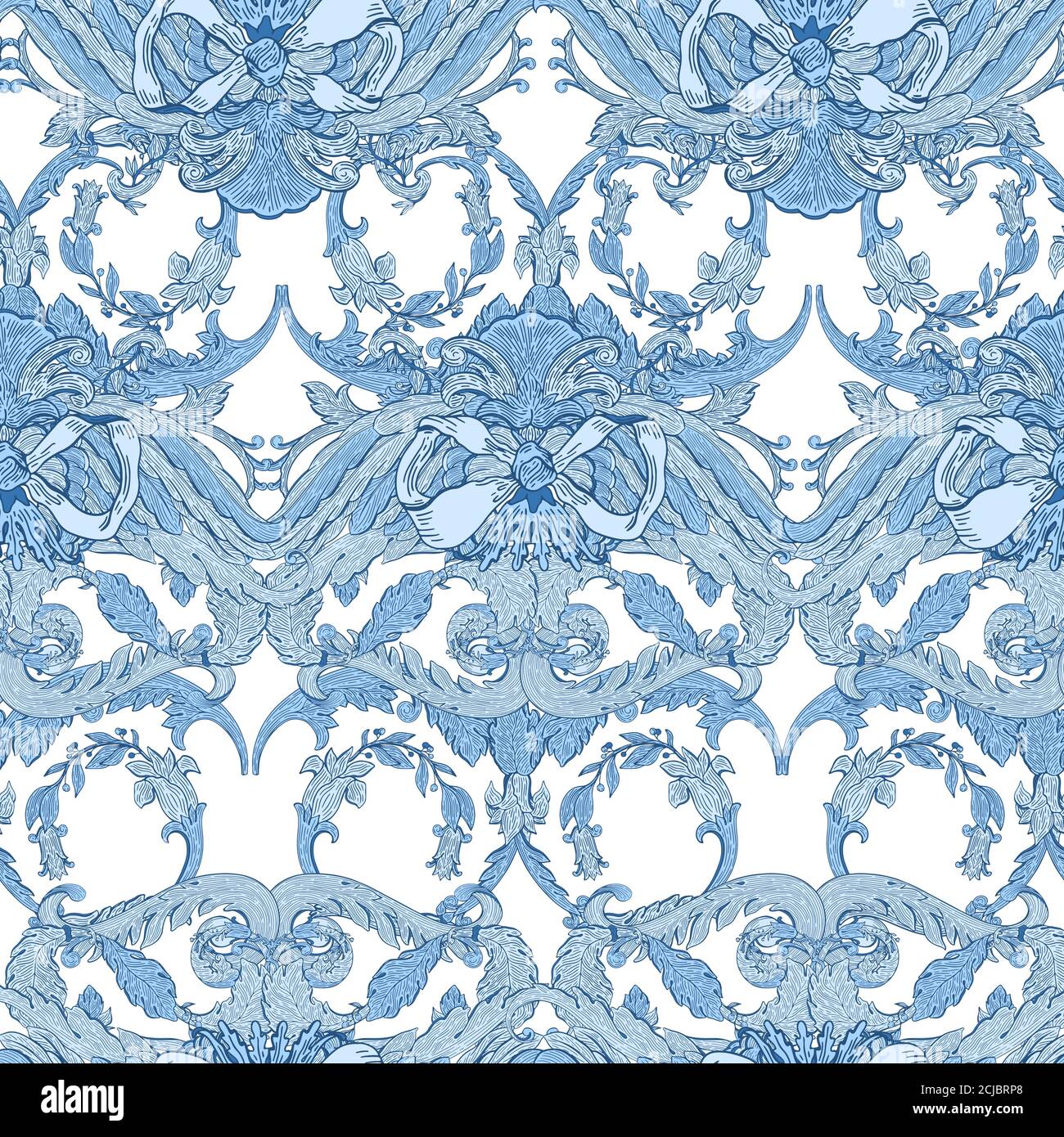 Motif sans couture bleu baroque.fleurs vintage ornementales victoriennes. Illustration de Vecteur