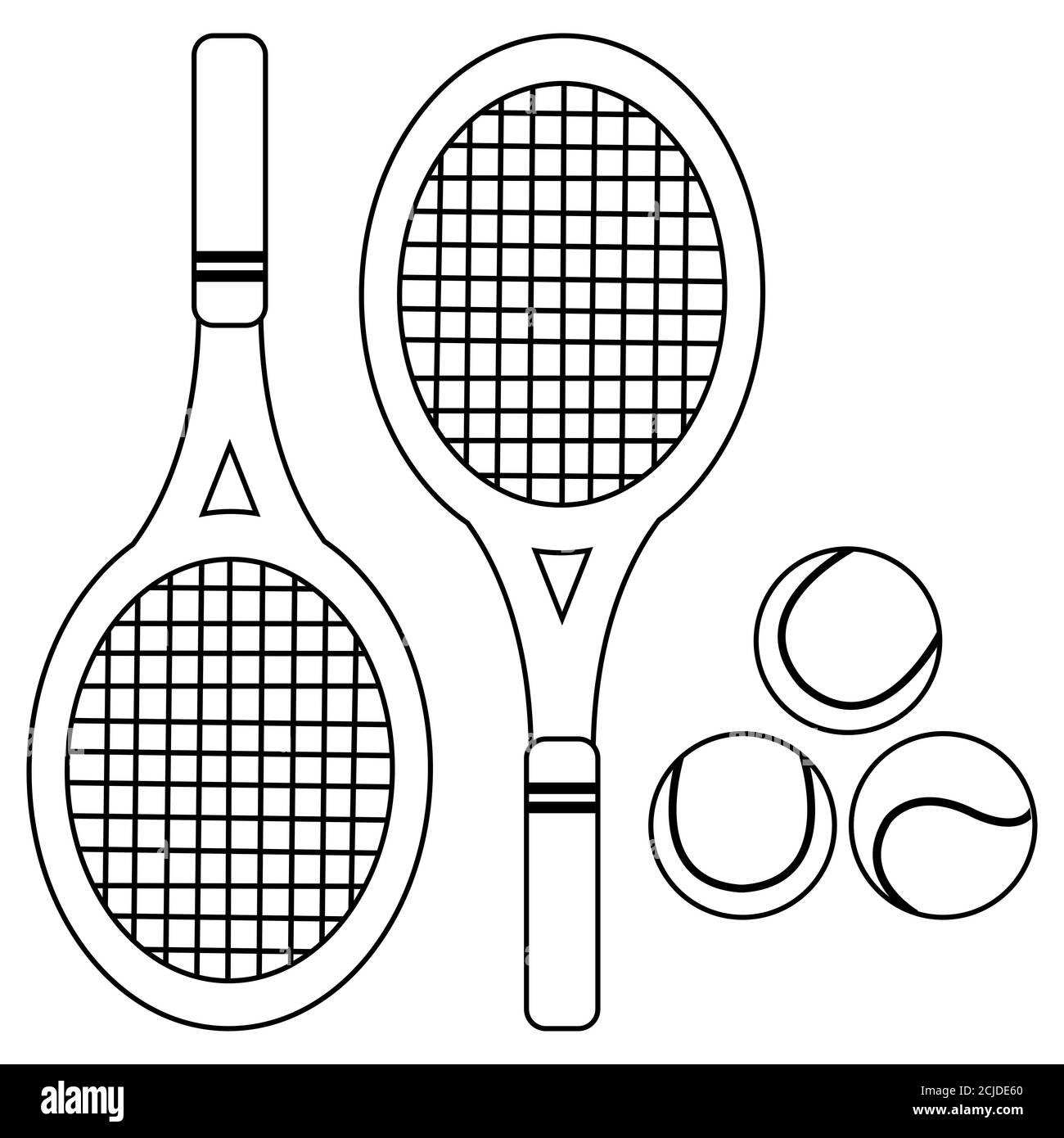 Raquettes et balles de tennis. Page de livre de coloriage noir et blanc  Photo Stock - Alamy