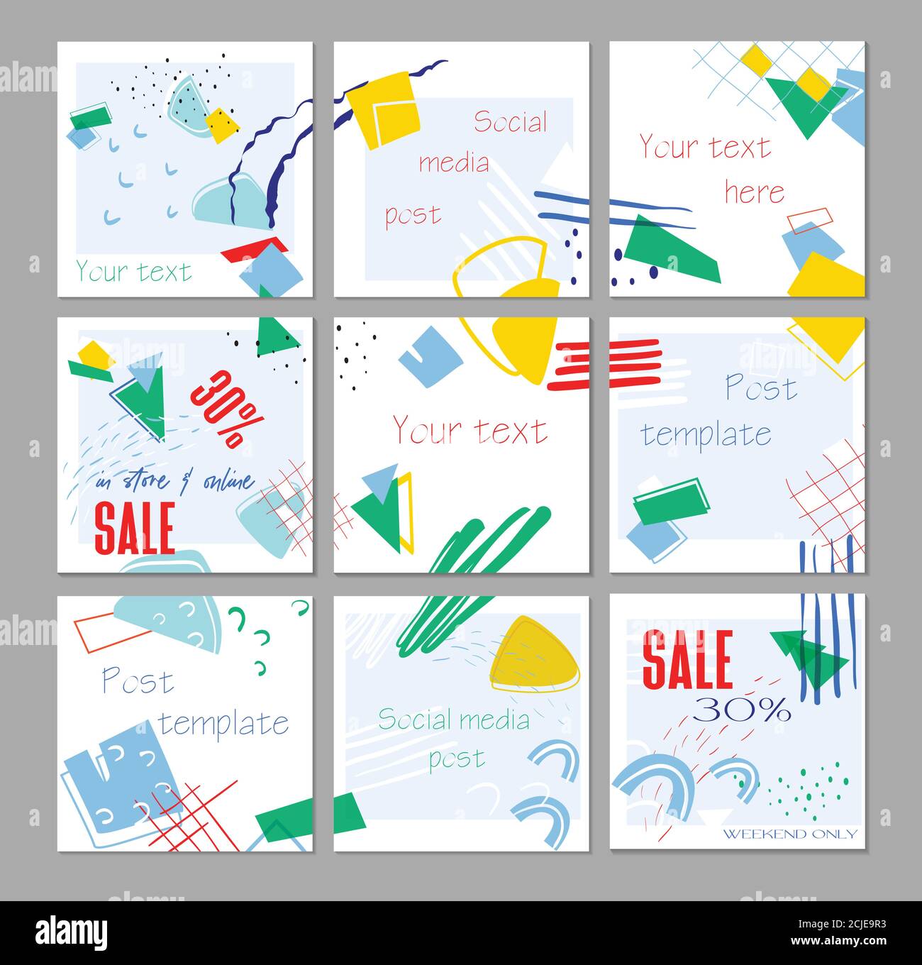 Grand modèle de puzzle modifiable pour les modèles de post sur les réseaux sociaux. Pour les comptes personnels et professionnels. Fond blanc avec éléments abstraits dans la forme Illustration de Vecteur