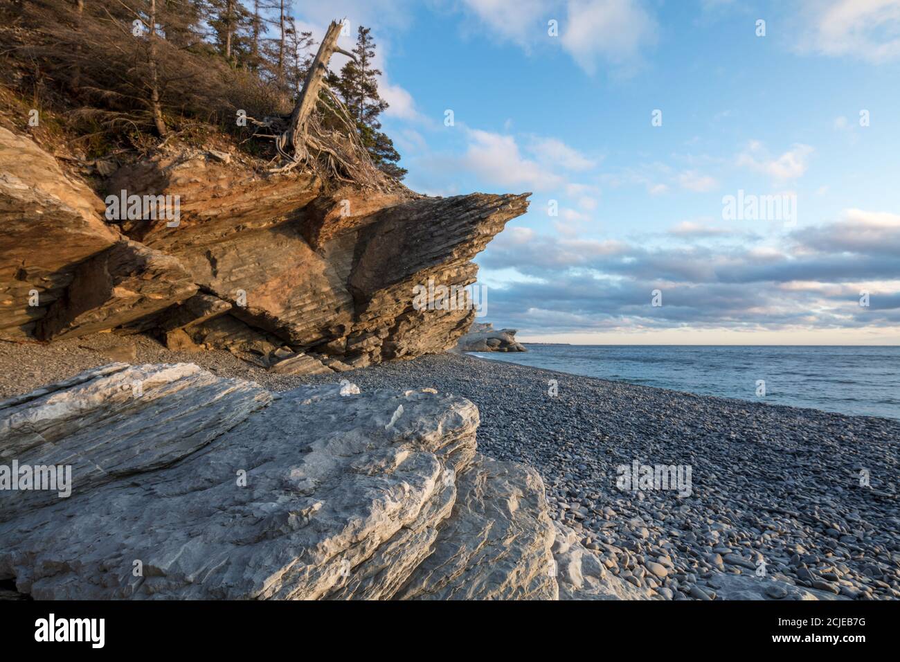Couches de roche sur le Cap bon ami, au-delà du Cap des Rosiers, Parc national Forillon, Gaspésie, Québec, Canada Banque D'Images