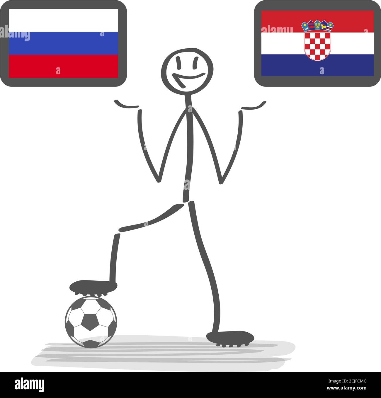 Football - football fond heureux homme garder le drapeau, vecteur stackman russie vs croatie quart final 1/4 . Illustration de Vecteur