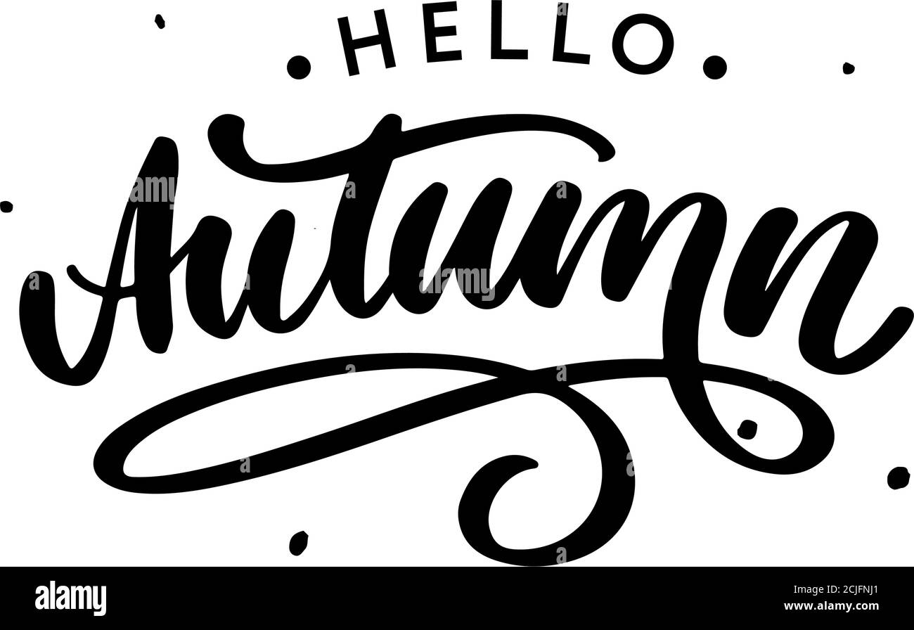 Bonjour, automne. Au revoir, été. La calligraphie tendance. Illustration vectorielle sur le fond des feuilles d'automne. Concept de publicité d'automne. Illustration de Vecteur
