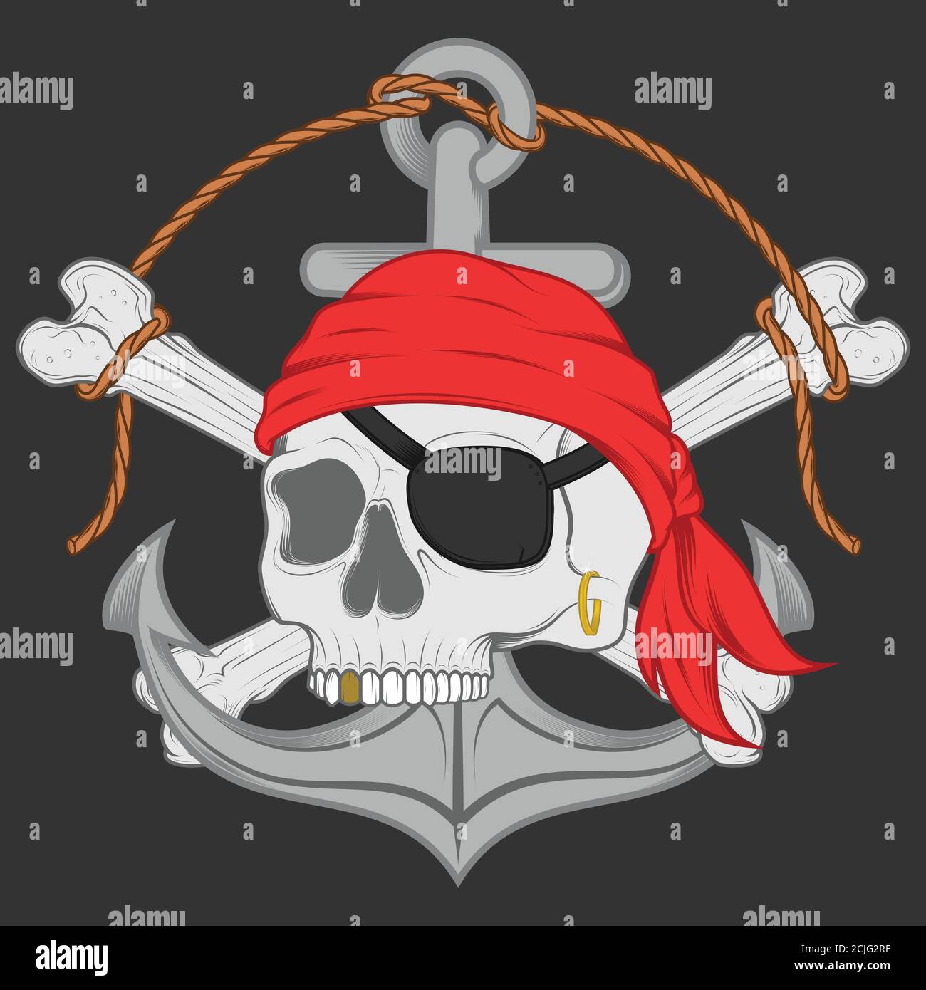 Design vectoriel inspiré par les pirates, où vous pouvez voir des éléments avec des crânes, des os, des ancres, des parcje dans le trou, corde tout sur un fond doux. Illustration de Vecteur