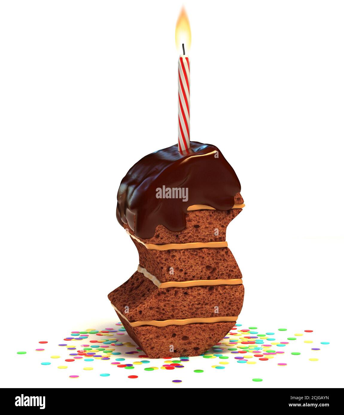 gâteau d'anniversaire au chocolat avec bougie éclairée et police confetti  3d Lettre S Photo Stock - Alamy