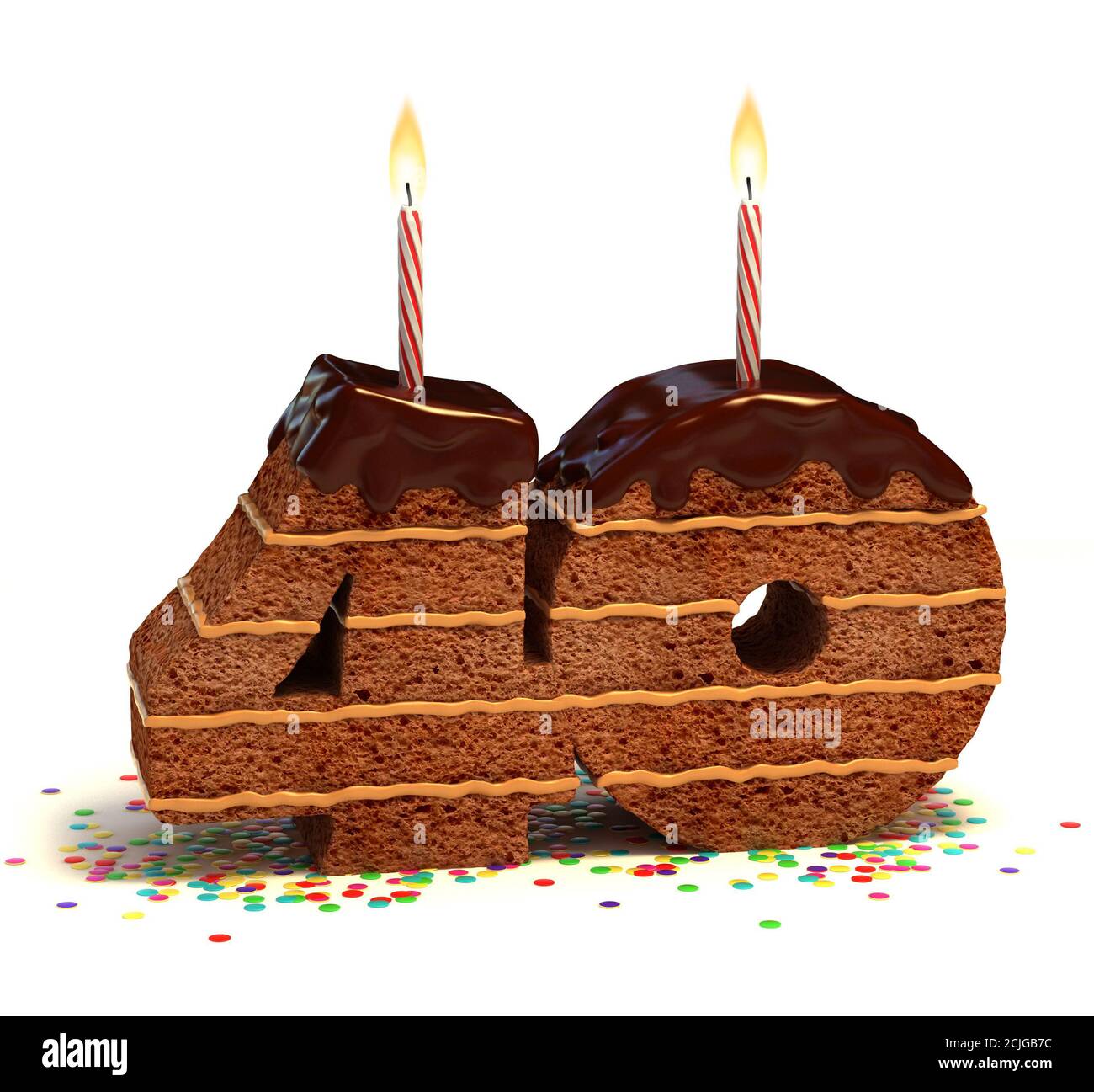 Gateau D Anniversaire Au Chocolat Avec Bougie Eclairee Et Police Confetti 3d Numero 40 Photo Stock Alamy