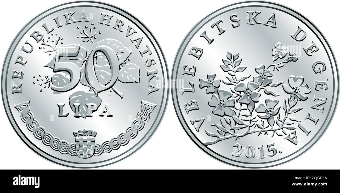 Croate 50 lipa coin, Degenia au verso, titre de l'état et indication de la valeur sur l'inverse, pièce officielle en Croatie Illustration de Vecteur