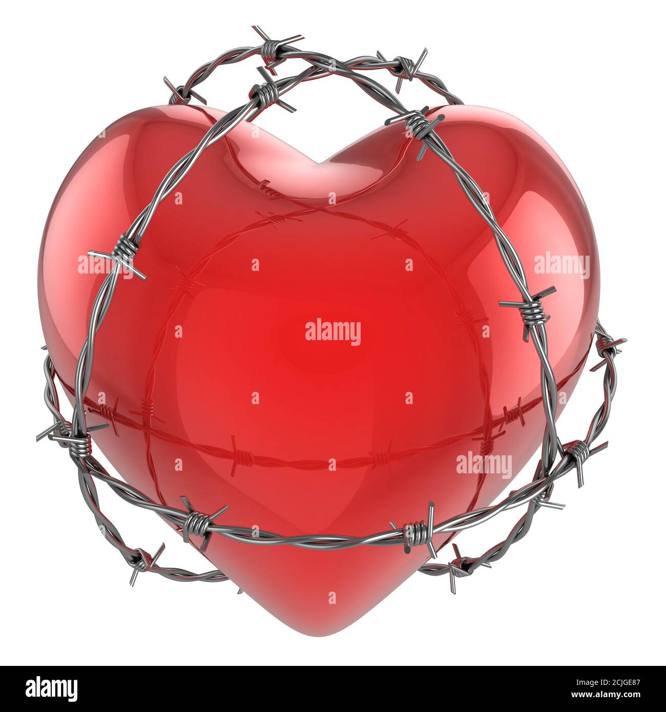 Cœur rouge brillant entouré d'une illustration 3d barbelée Banque D'Images