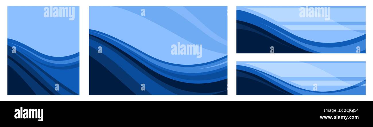 Ensemble d'arrière-plans abstraits dans des proportions différentes. Vecteur. Pour les bannières, les emballages et les étiquettes de produits. Ondes bleues. Style plat. Illustration de Vecteur