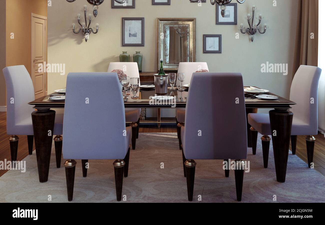 Salle à manger de luxe style art déco. Images 3D Banque D'Images
