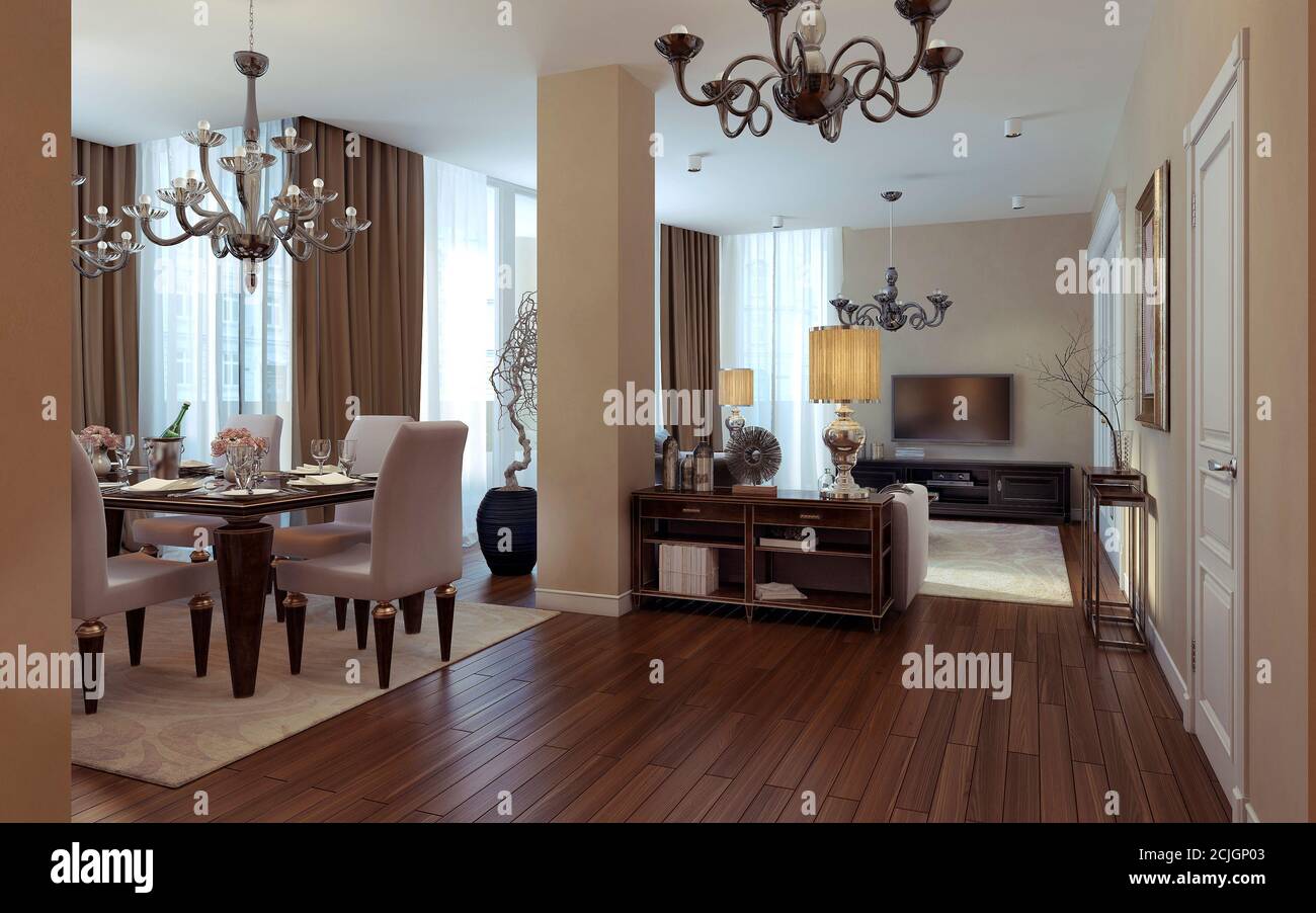 Salon de luxe art déco et style moderne. Images 3D Banque D'Images