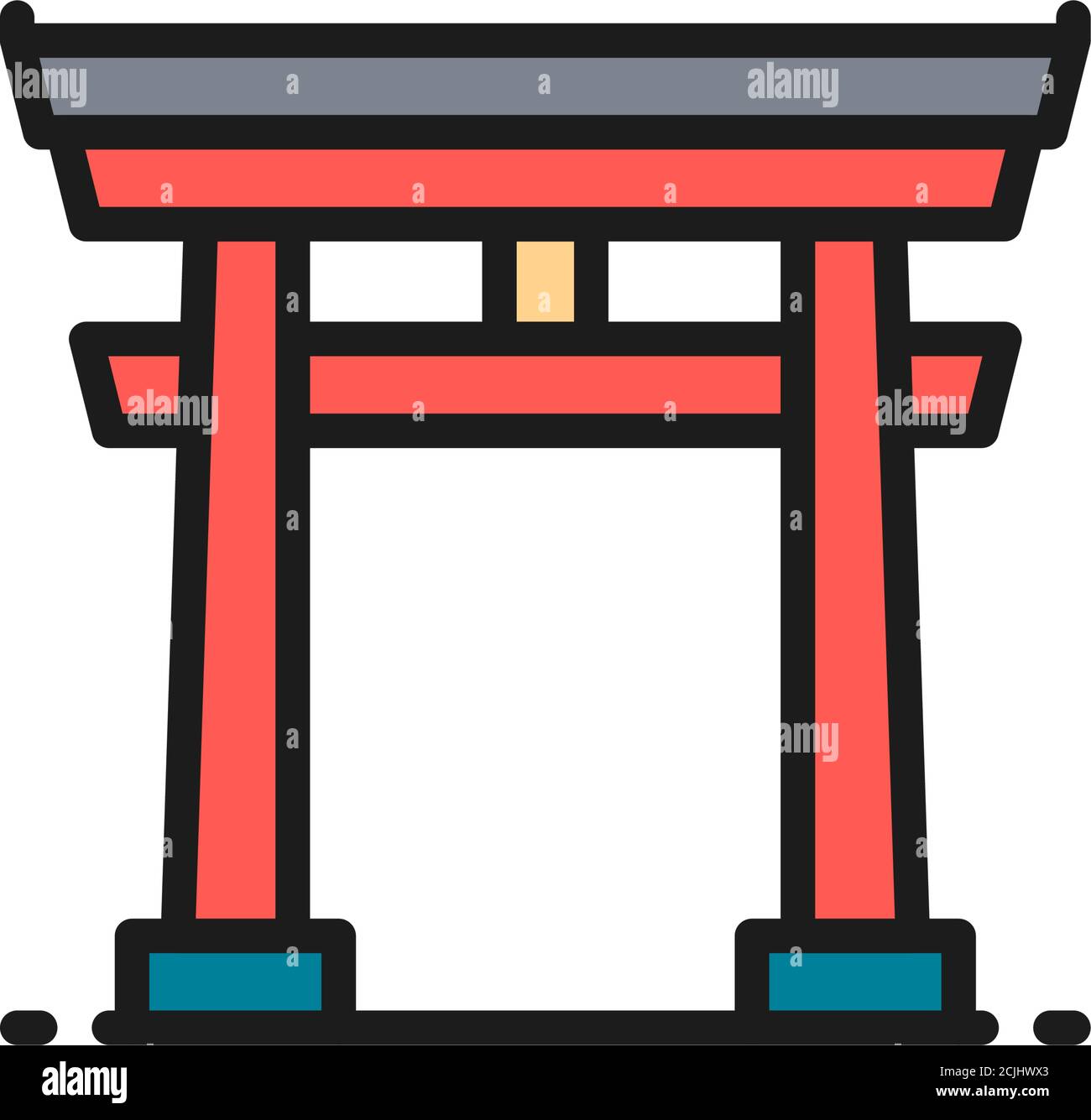 Icône de ligne de couleur plate de la porte Torii japonaise. Illustration de Vecteur