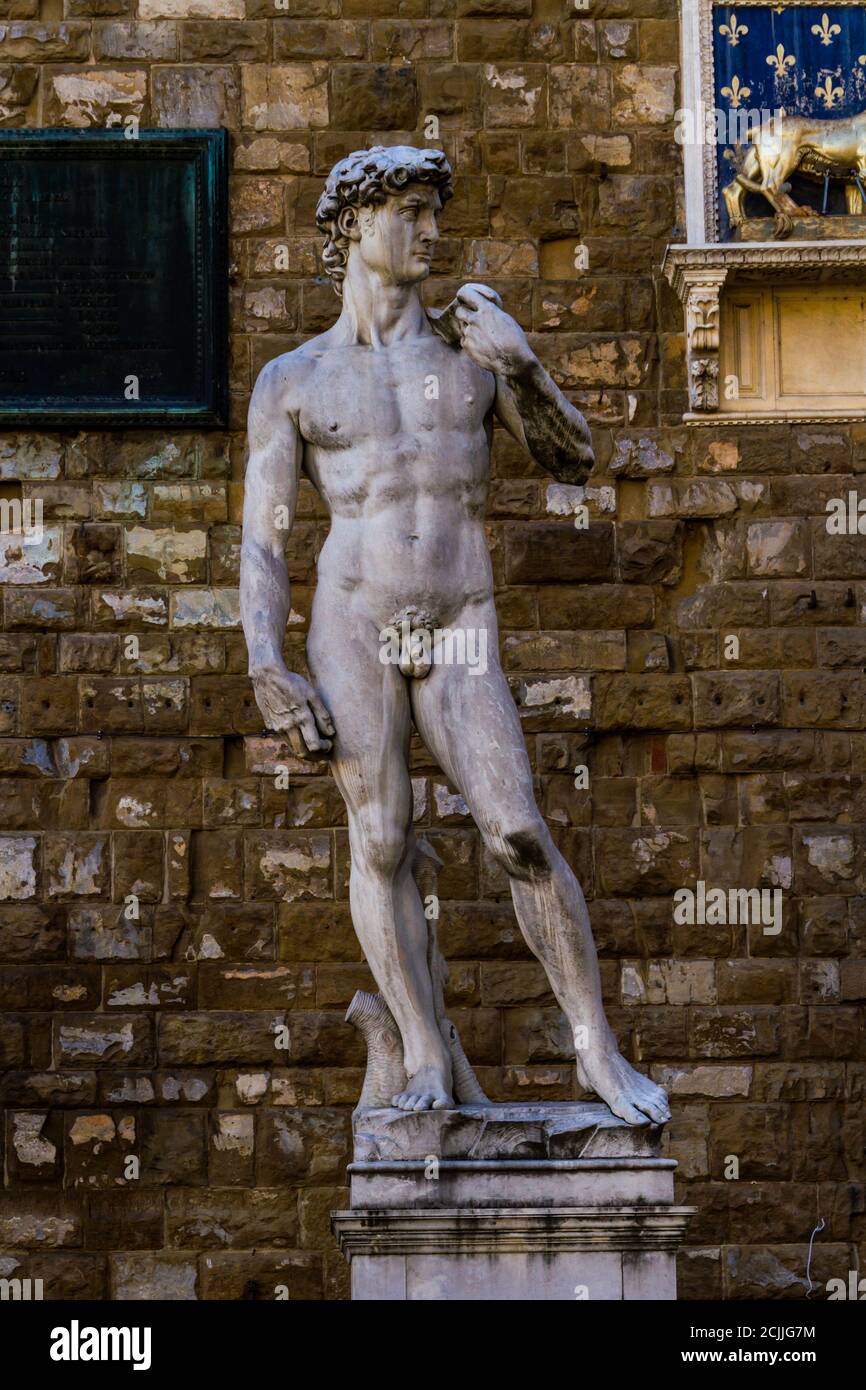 Image verticale de Michel-Ange'd David à l'extérieur du Palazzo Vecchio Banque D'Images