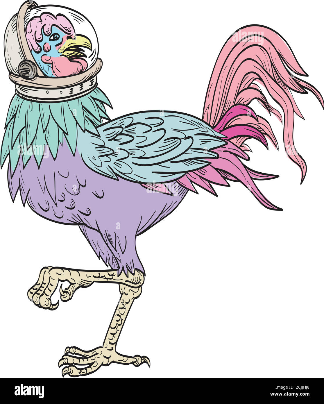 Illustration de style Ukiyo-e ou ukiyo d'un basan, basa ou inuhoo, un oiseau de la mythologie japonaise et du folklore comme un coq portant un spa Illustration de Vecteur