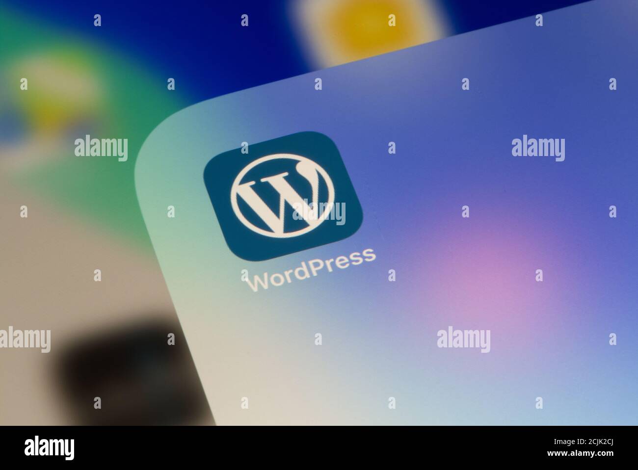 Ostersund, Suède - 15 septembre 2020: Icône de l'application WordPress. WordPress est un système de gestion de contenu libre et gratuit basé sur PHP et MySQL Banque D'Images
