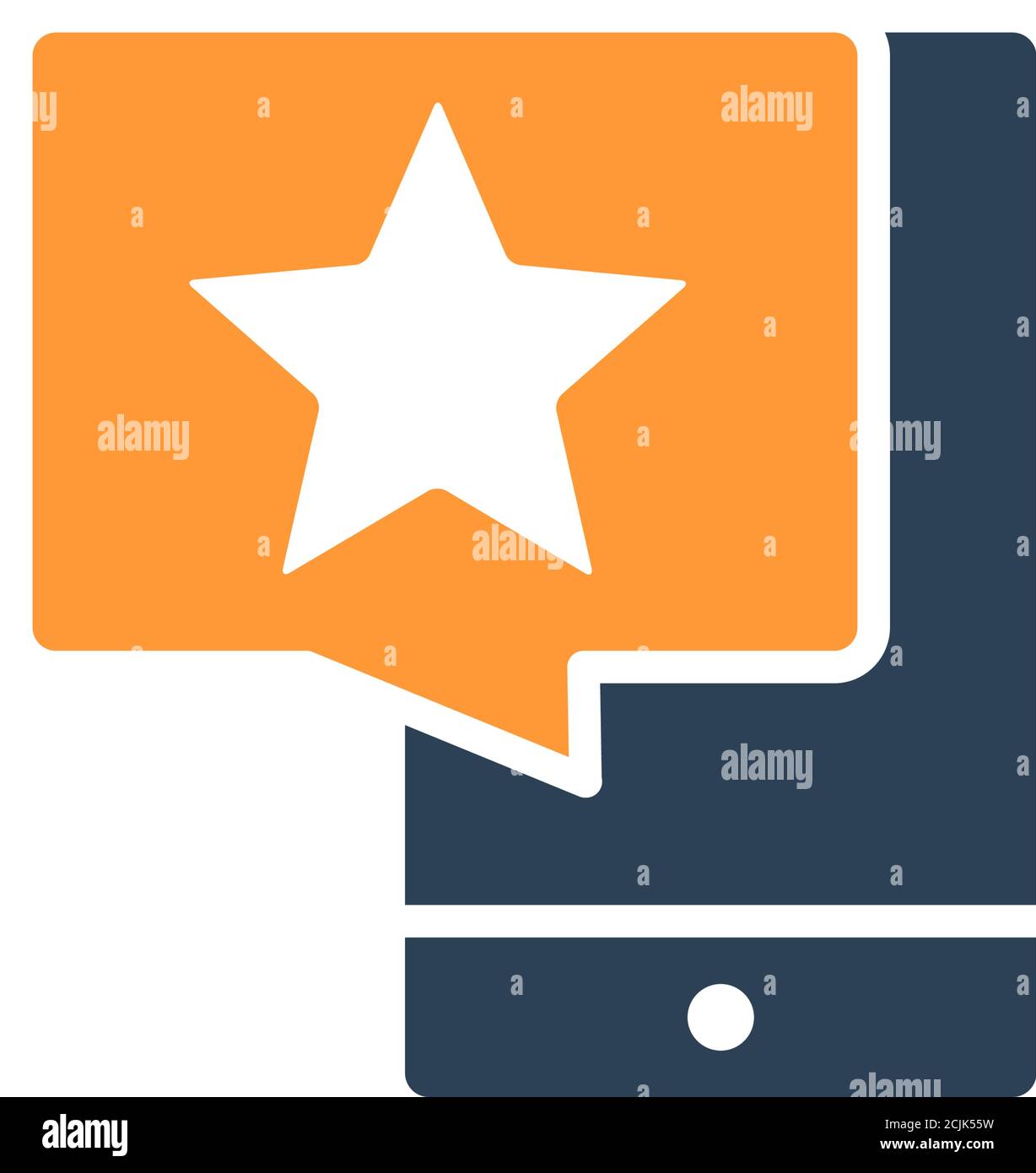 Smartphone avec une icône en forme de bulle de la parole en forme d'étoile. Avis client, ajouter aux favoris, commentaires, symbole de notation Illustration de Vecteur