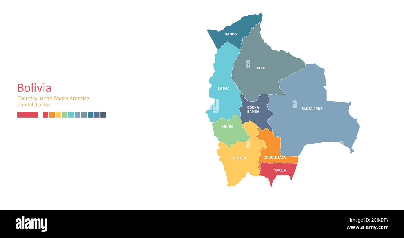 Carte de Bolivie. Carte vectorielle détaillée et colorée du pays sud-américain. Illustration de Vecteur