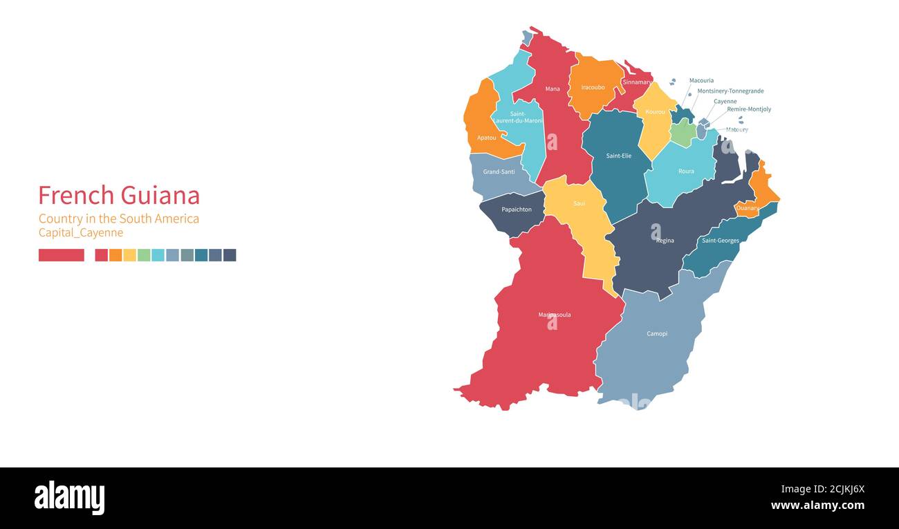 Carte de la Guyane française. Carte vectorielle détaillée et colorée du pays sud-américain. Illustration de Vecteur