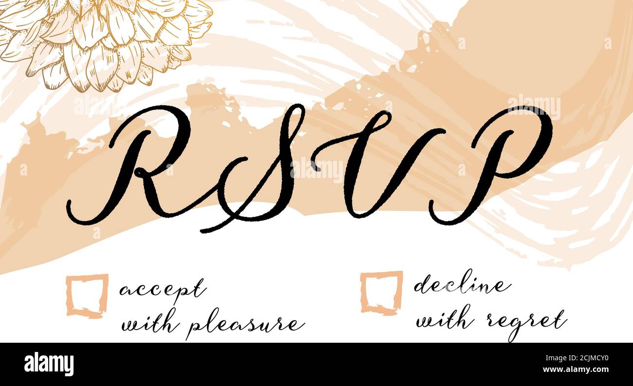 Carte RSVP pour une invitation à un mariage, un modèle de dessin vectoriel avec des fleurs et des coups de pinceau, pour l'estampage à chaud Illustration de Vecteur