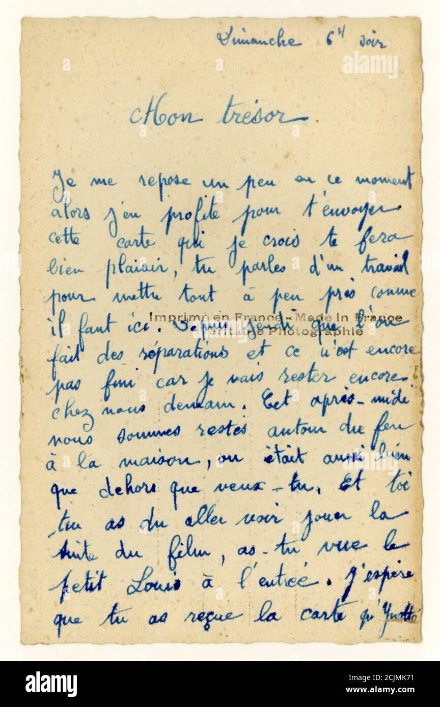 Au dos de la carte postale française des années 1960 vers 1962 Banque D'Images