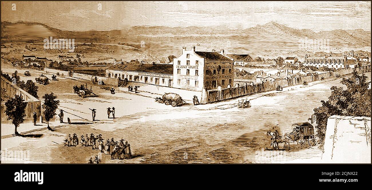 Vue de 1858 sur Salt Lake City, USA avec le Desert Store (centre) Banque D'Images