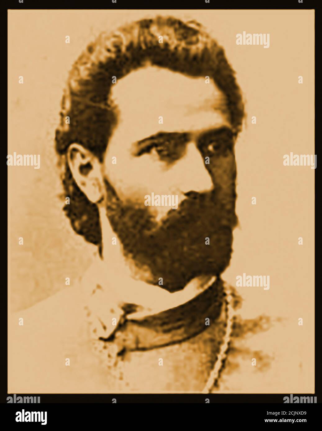 Portrait du révérend Georgy Apollonovich Gapon (1870–1906) , prêtre orthodoxe russe et dirigeant populaire de la classe ouvrière avant la Révolution russe de 1905. L'ecclésiastique et activiste politique est devenu informateur de police et a été assassiné (pendu) par des membres du Parti révolutionnaire socialiste. Il était le fils aîné d'un père et d'une mère paysanne cosaque durant les jours de l'Empire russe. Il a été impliqué dans les événements du dimanche sanglant ou dimanche rouge quand des manifestants non armés, menés par le Père Georgy Gapon, ont été mis à feu par des soldats, Banque D'Images