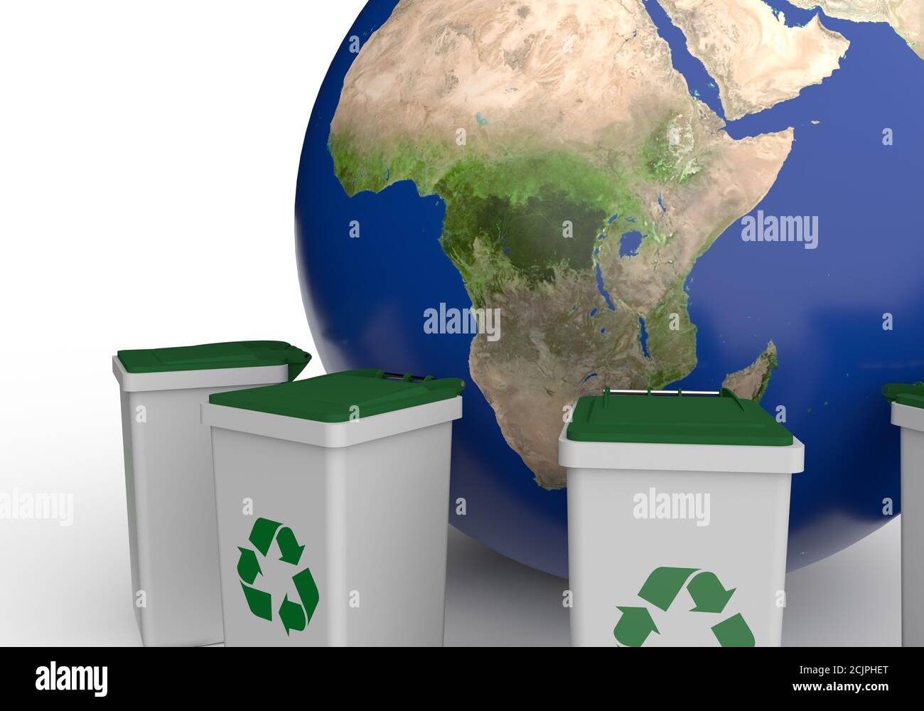 Concept de recyclage des déchets avec la planète Terre et les poubelles  autour. rendu 3d Photo Stock - Alamy