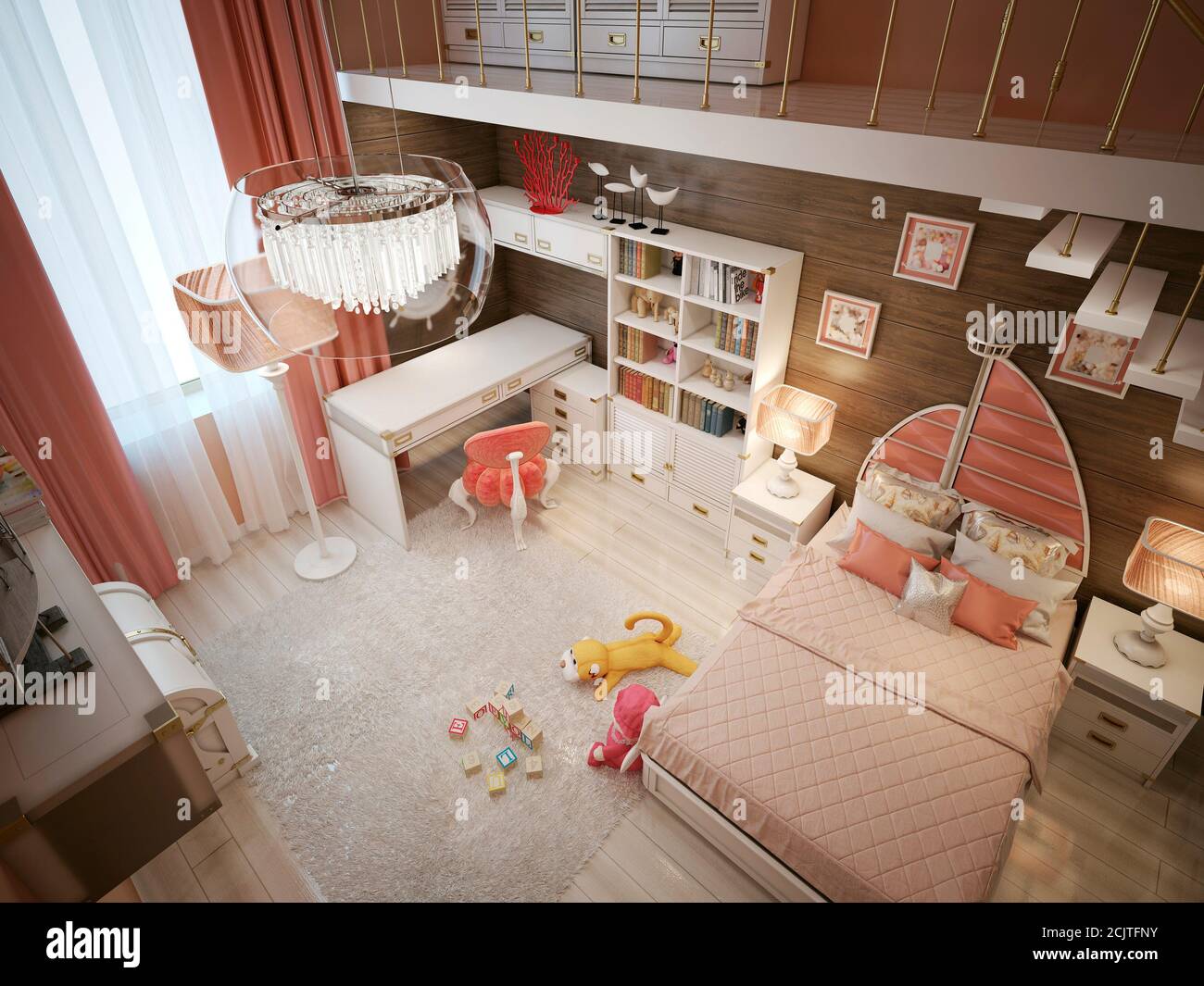 Chambre de luxe pour enfants dans le style Art nouveau. rendu 3d Banque D'Images