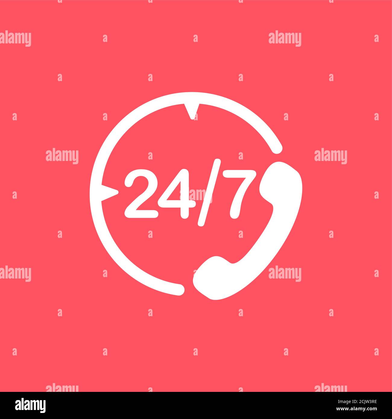 24 heures 7 jour par semaine support icône du centre d'appels. Illustration vectorielle plate en blanc sur fond rouge. Illustration de Vecteur
