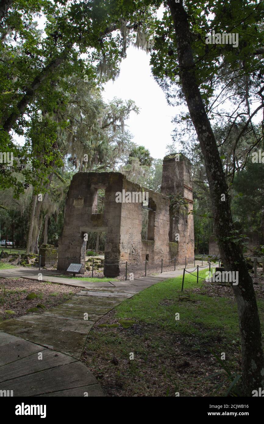 Les ruines de la plantation de Bulow en Floride. La plantation a été détruite lors de la deuxième guerre de Seminole. Banque D'Images