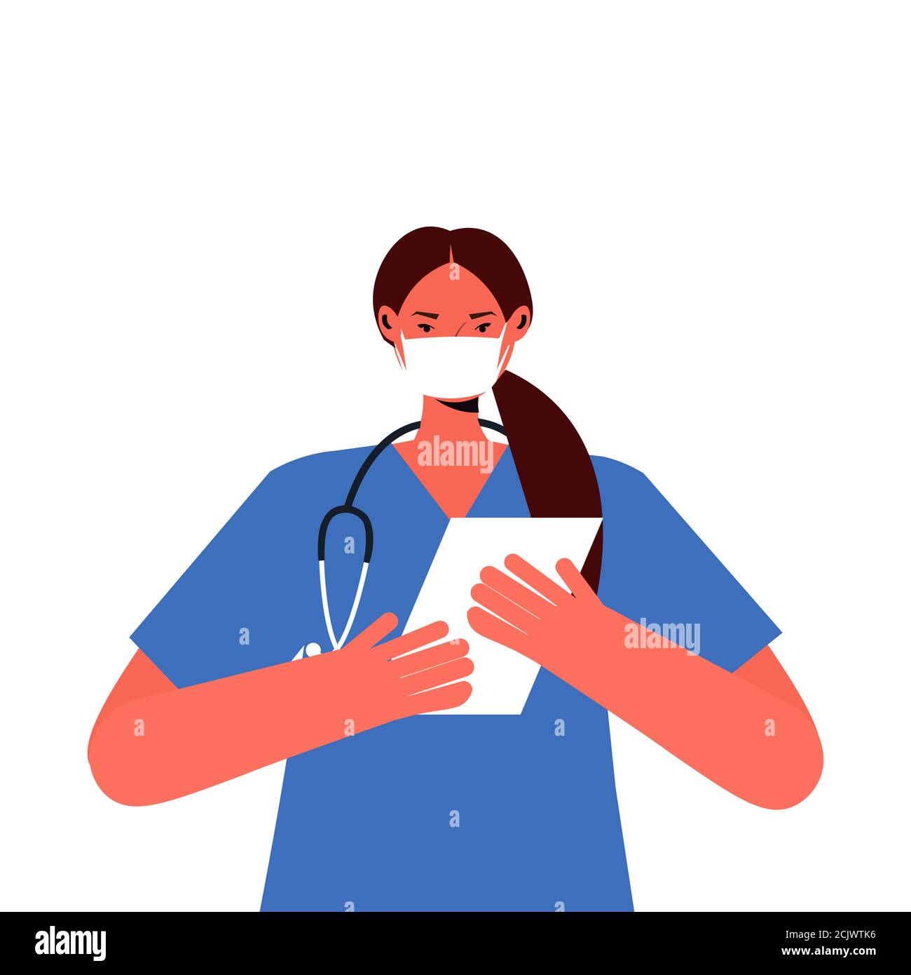 femme médecin portant un masque uniforme pour prévenir une pandémie de coronavirus fête du travail concept portrait illustration vectorielle isolée Illustration de Vecteur