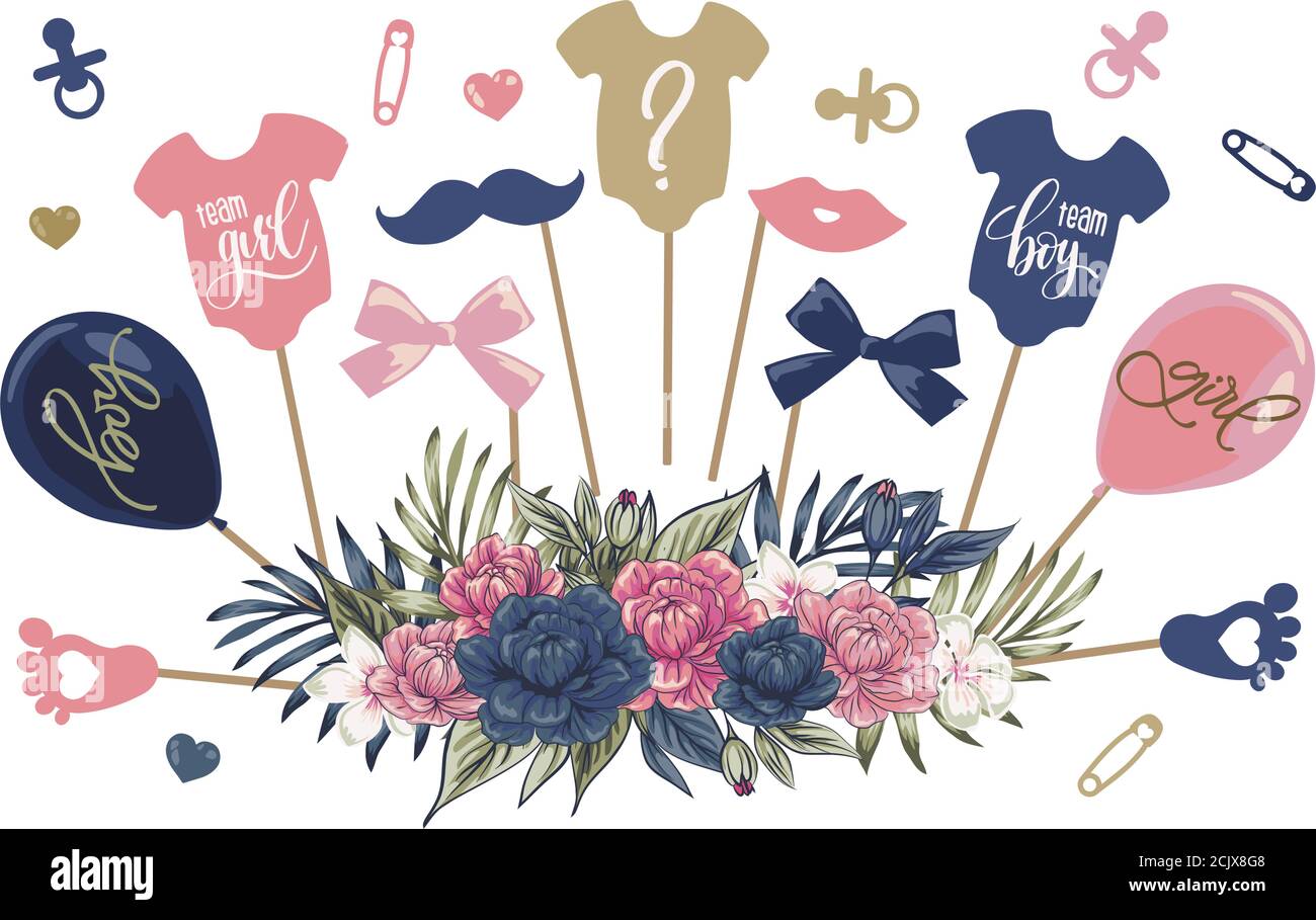 Cabine Photo Accessoires Douche Bebe Elements De Conception Et Decoration Pour Bebe Garcon Et Fille Baguette Pour Nouveau Ne Ensemble De Corps Photobooth Pour Parents Mamelon Image Vectorielle Stock Alamy
