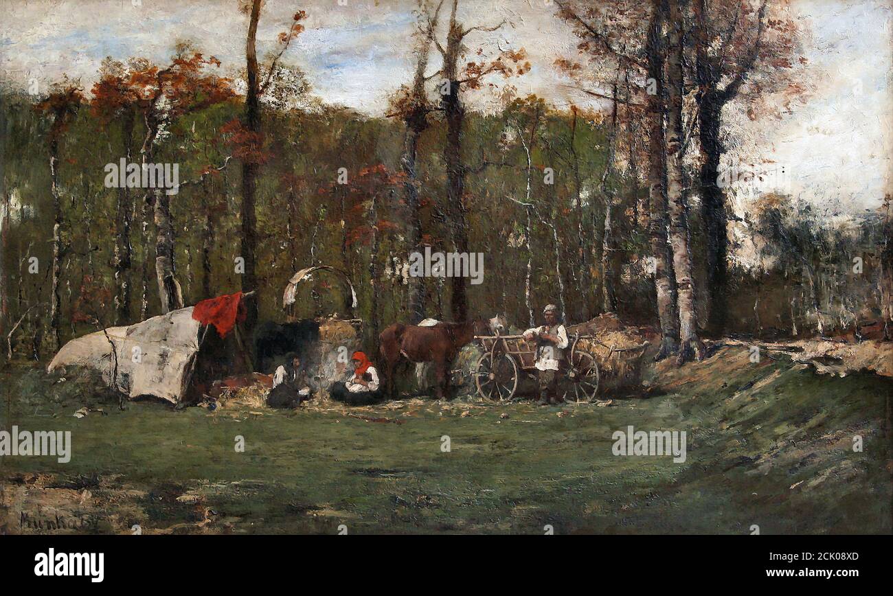 Munkácsy Mihály - Camp tsigane - Ecole hongroise - 19ème Siècle Banque D'Images