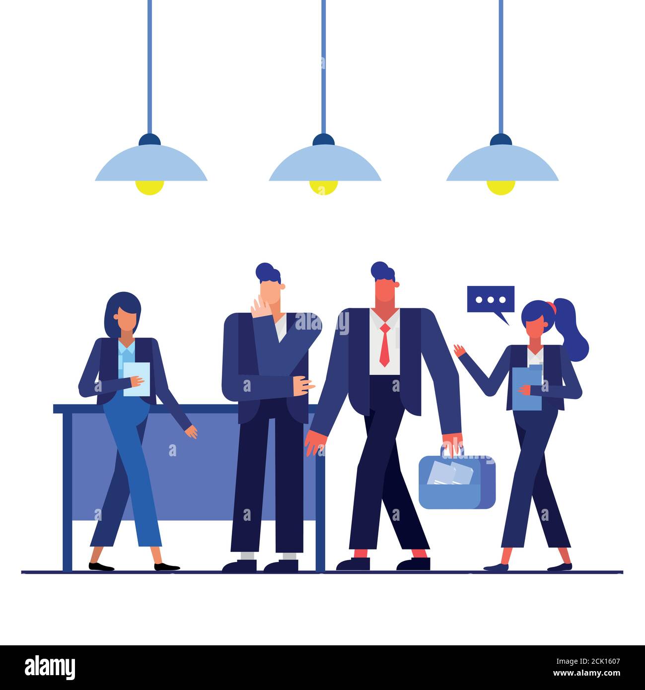 Hommes et femmes avec une valise dans la conception de bureau, le ...