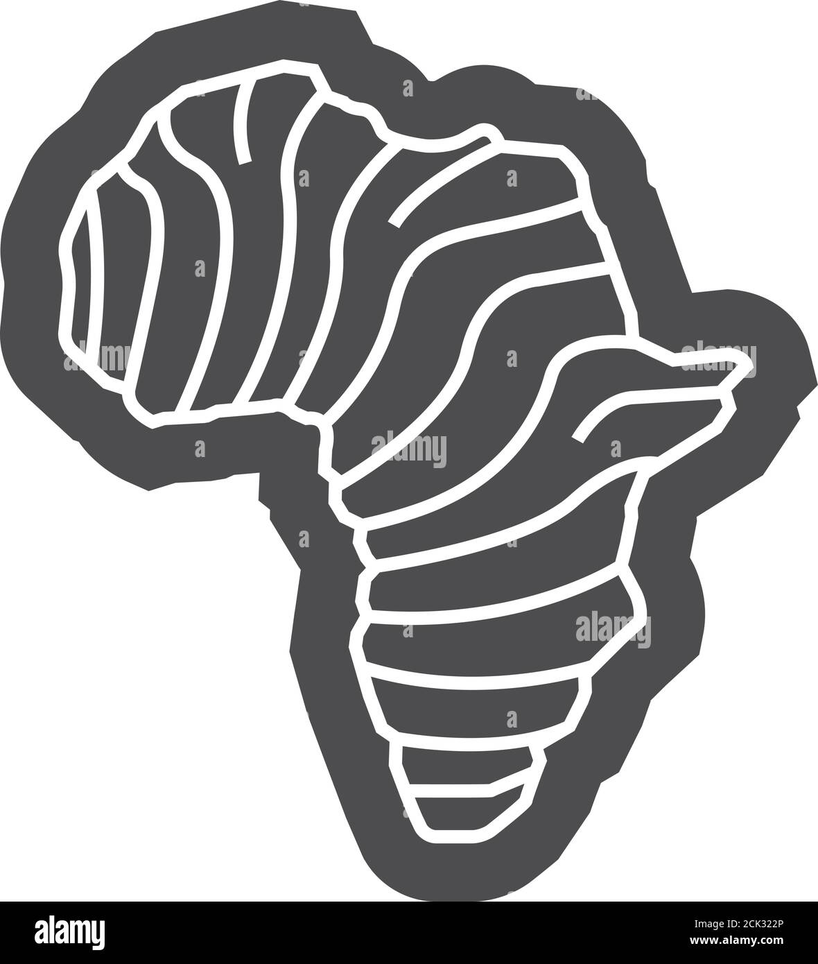 Carte de l'Afrique icône rayée en style de contour épais. Illustration vectorielle monochrome noir et blanc. Illustration de Vecteur