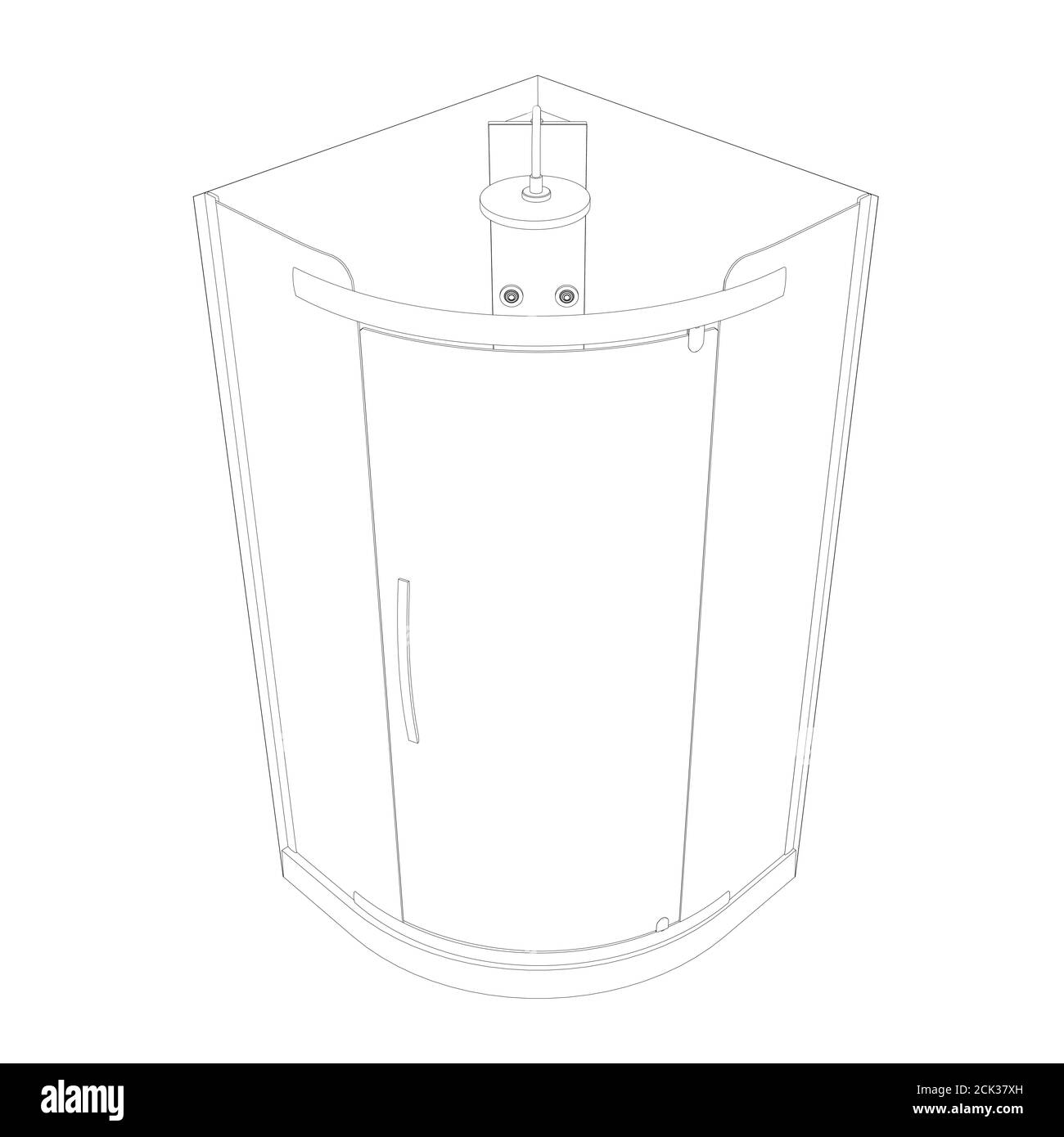 Contour de cabine de douche à partir de lignes noires isolées sur fond blanc. Vue isométrique. 3D. Illustration vectorielle Illustration de Vecteur