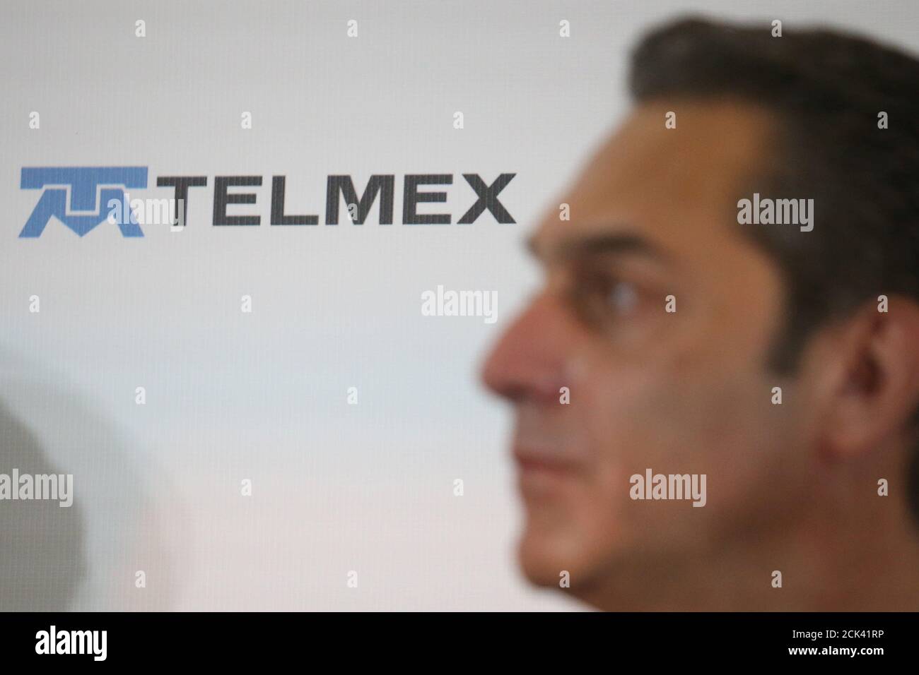 The Logo Of Mexican Telephone Company Telmex Is Pictured During A News Conference To Present New Technological Innovations In Mexico City Mexico May 18 17 Reuters Edgard Garrido Photo Stock Alamy