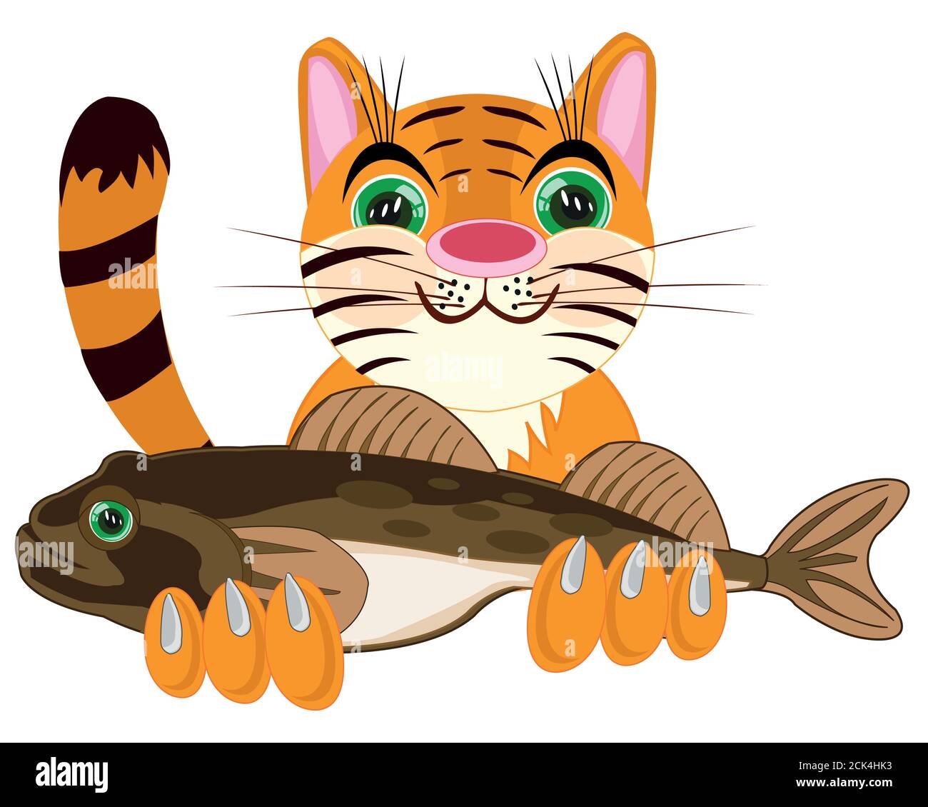 Animaux de compagnie chat animal avec gros poissons dans le paw Illustration de Vecteur