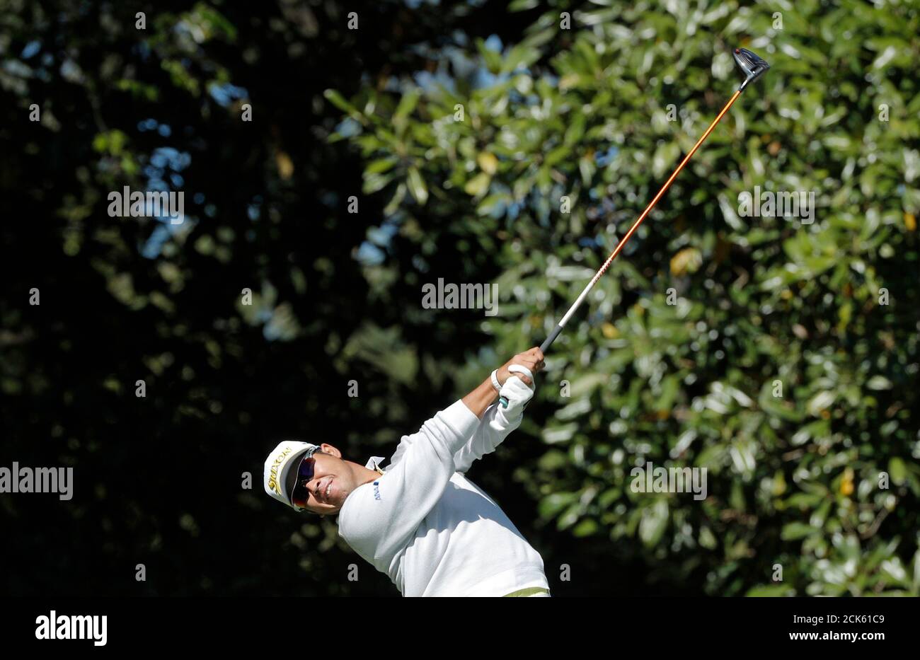 Hideki Matsuyama of Japan hits off the 11th tee in second round play during the 2017 Masters golf tournament at Augusta National Golf Club in Augusta, Georgia, U.S., April 7, 2017. REUTERS/Mike Segar Banque D'Images