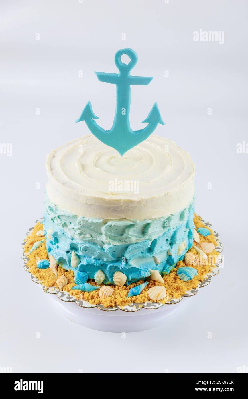 Gateau Marin Decore Avec Une Ancre Fondante Sur Le Dessus Photo Stock Alamy