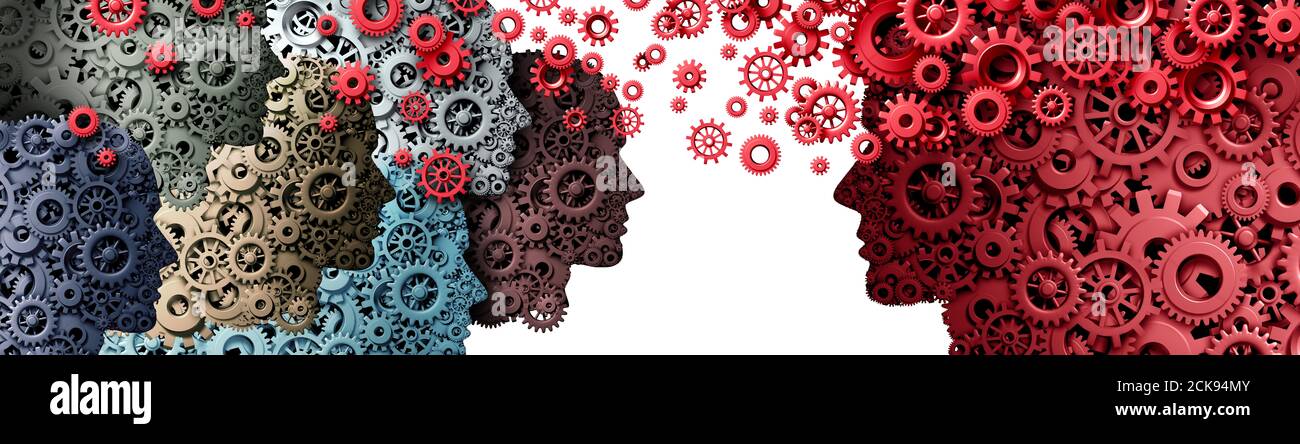 Encadrer la formation et le leadership ou le conseil concept d'affaires et la formation de gestion d'entreprise fait de Gears et de cogs et de connaissances ou d'éduquer. Banque D'Images