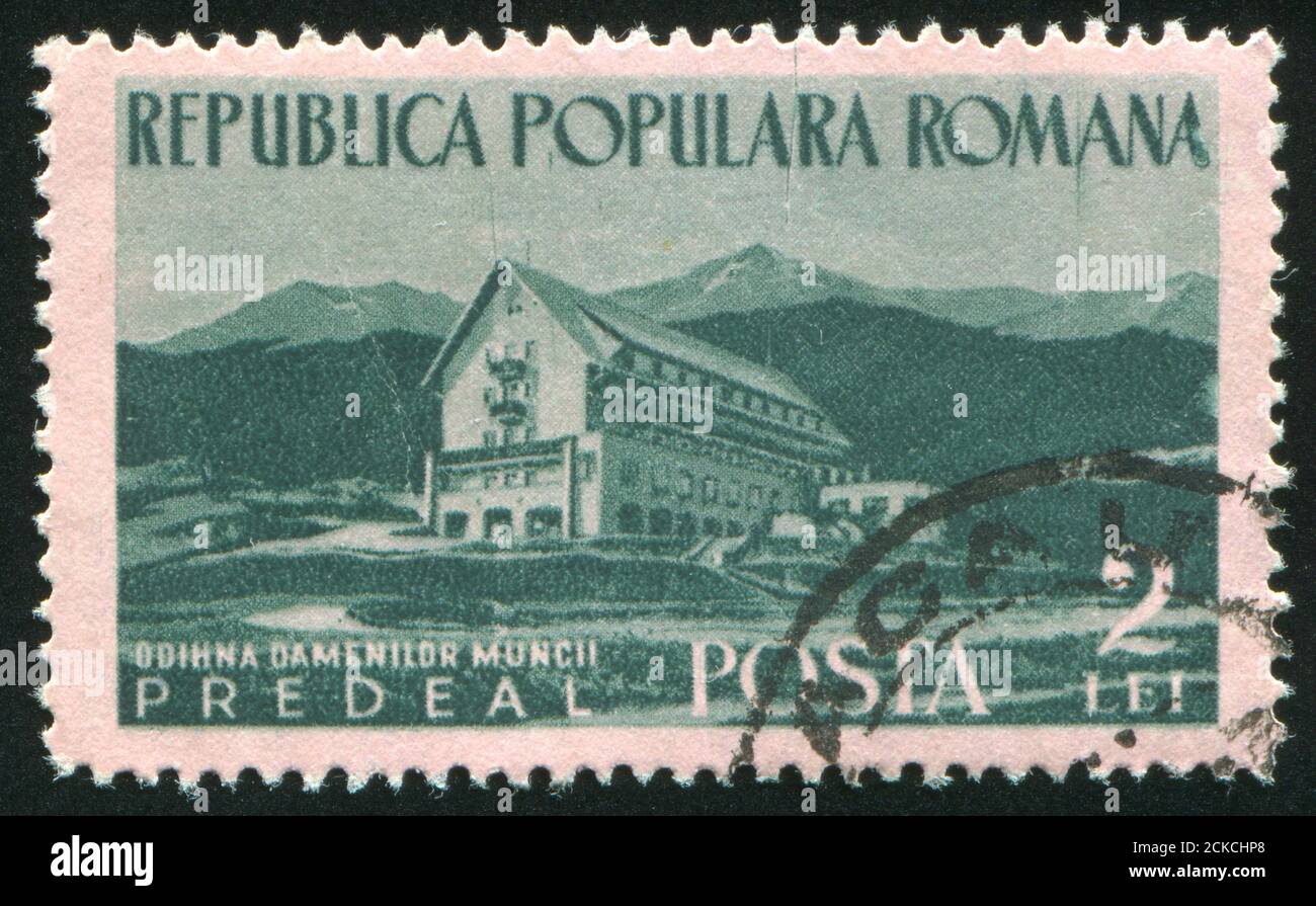 ROUMANIE - VERS 1954: Timbre imprimé par la Roumanie, montre Predeal, vers 1954 Banque D'Images